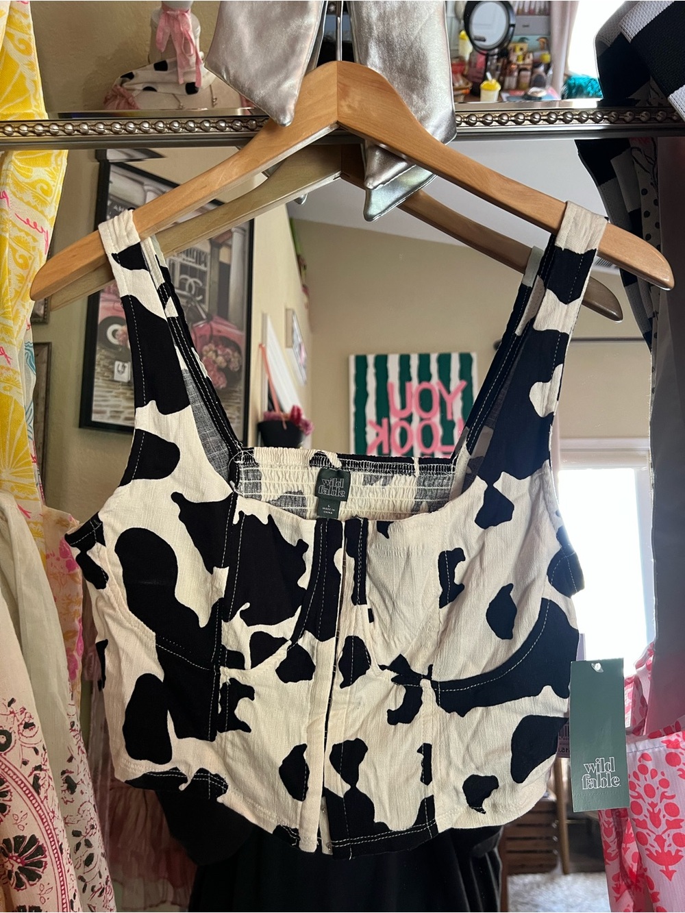 Wild Fable Black & White Cow Print Cropped Tank
